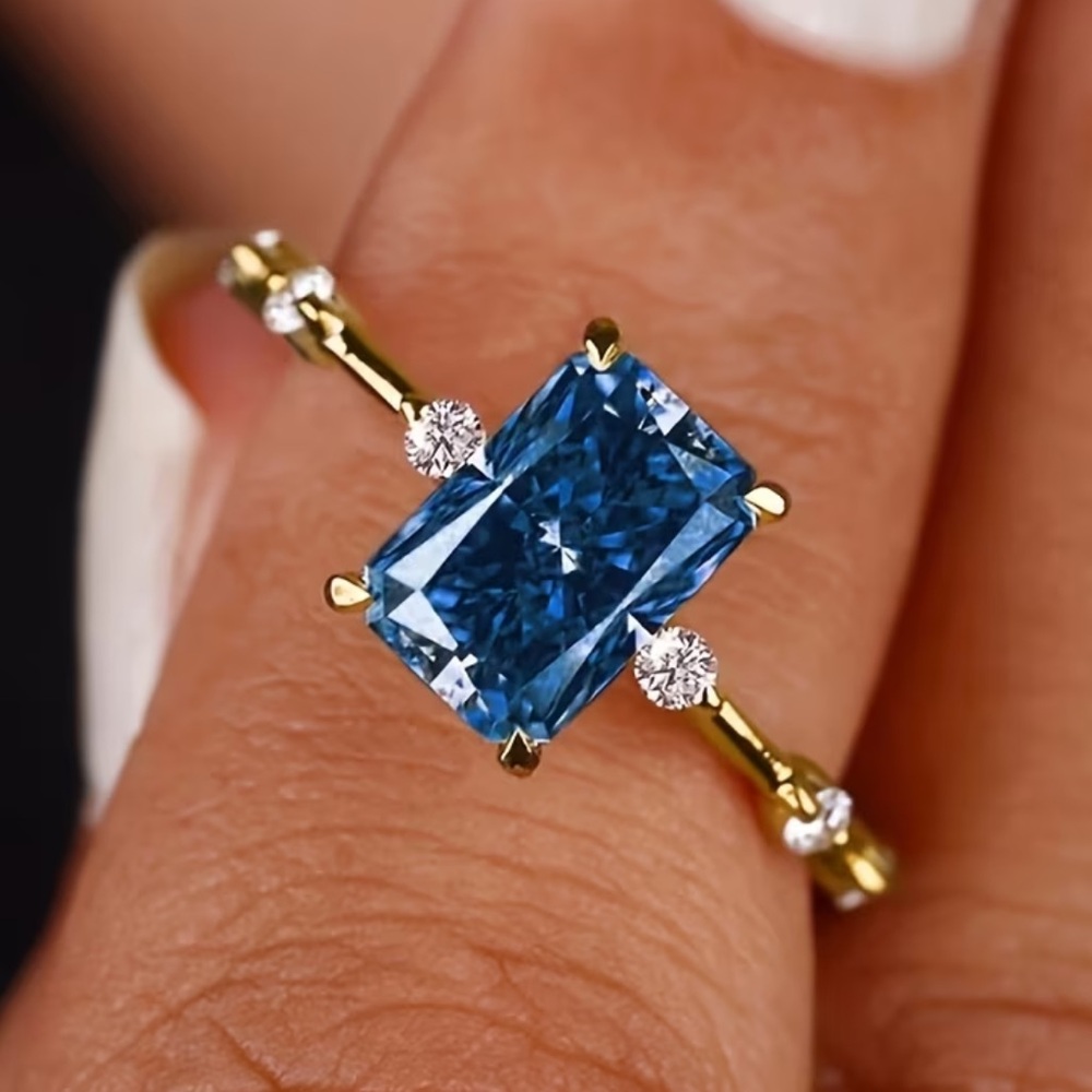 14K Gold Sapphire Moissanite Princess Cut Ring Wedding Engagement